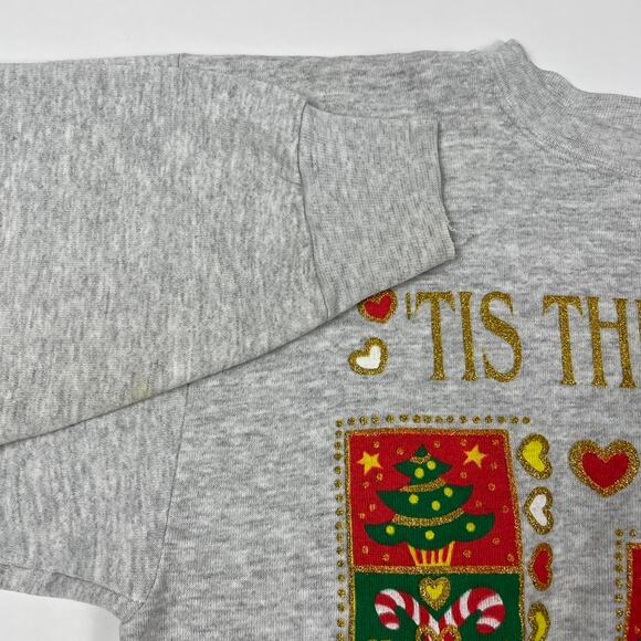 Vintage Christmas Tis The Season Candy Cane Gray Crewneck Sweatshirt Size XL - Picture 5 of 8